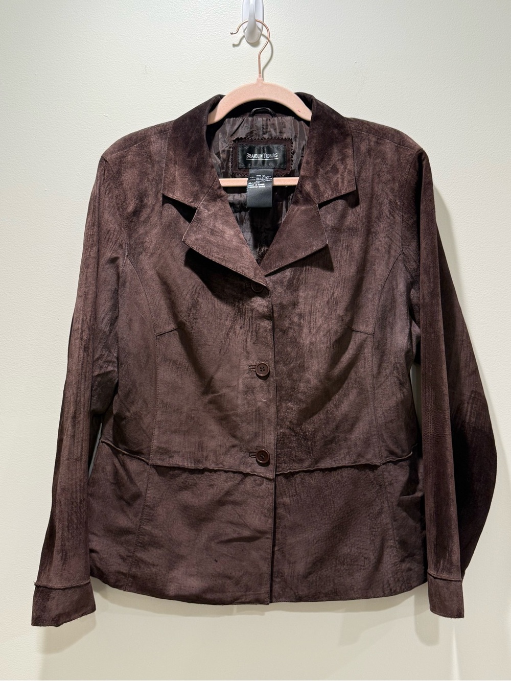 Brandon Thomas Brown Suede-Effect Button Jacket